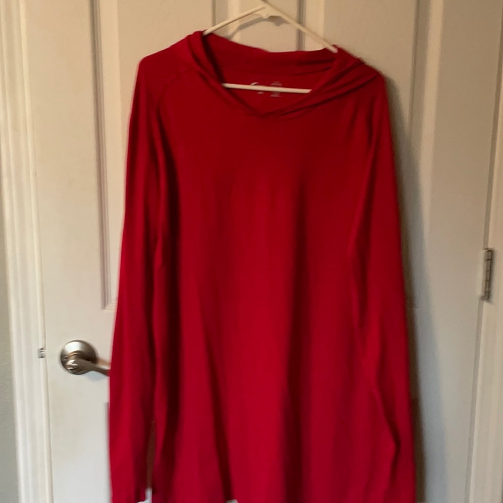 Zyia men’s red, long sleeve hooded tee